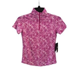 IBKUL Womens XS Pink White Abstract Print Short Sleeve Golf Tennis Shirt NWT